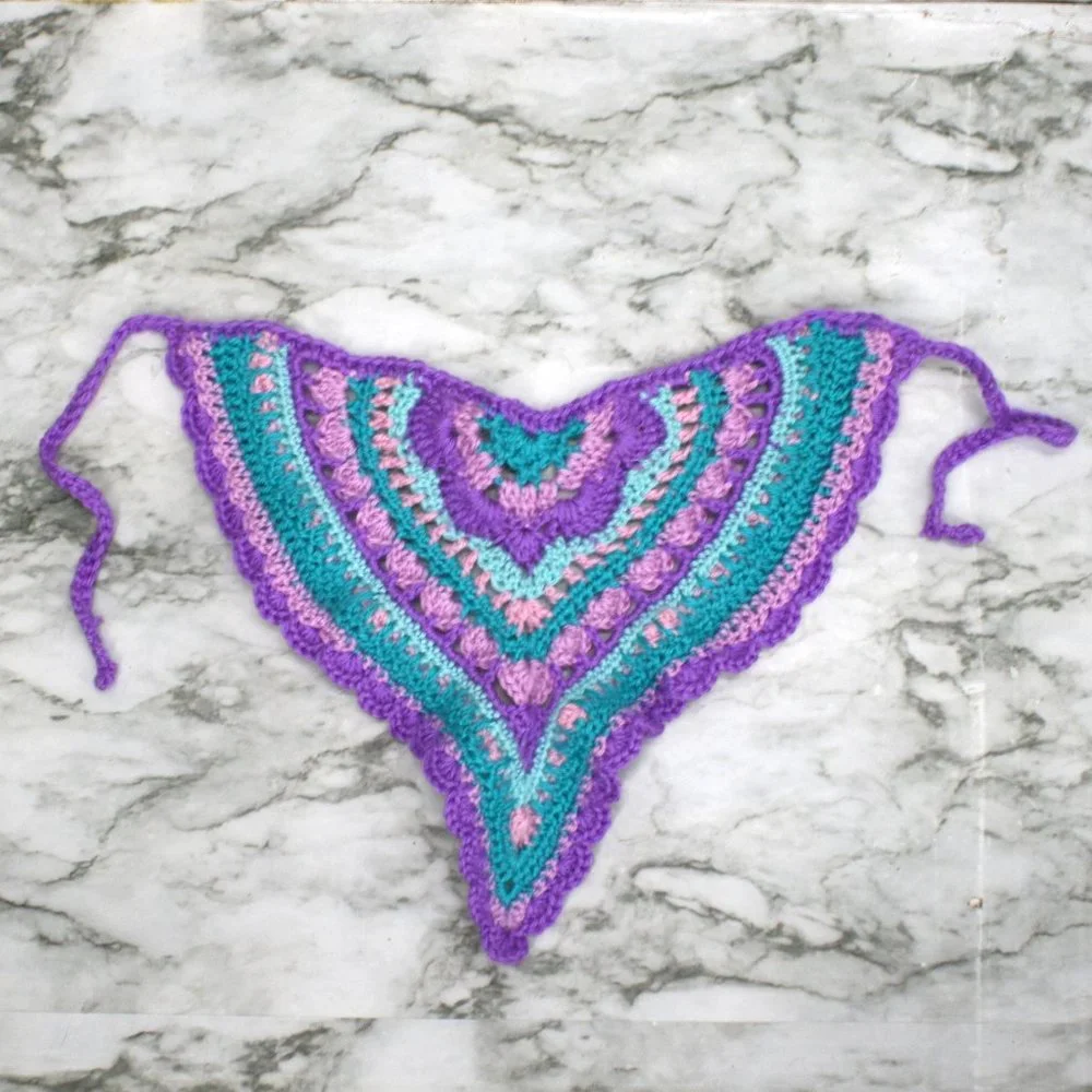 HAND CRAFTED Head Scarf Bandana Crochet Boho Mermaidcore Granny Square Retro